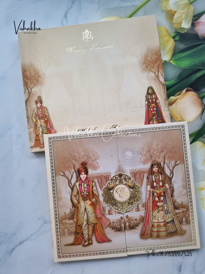 Semi Box Dulah Dulhan Double Door Hindu Sikh Padded invitation Cards EX-727