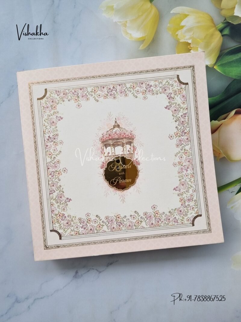 Semi Box Flower Hindu Muslim Christian Sikh Exclusive Wedding Boxes With Emblem invitation Cards CH-1933