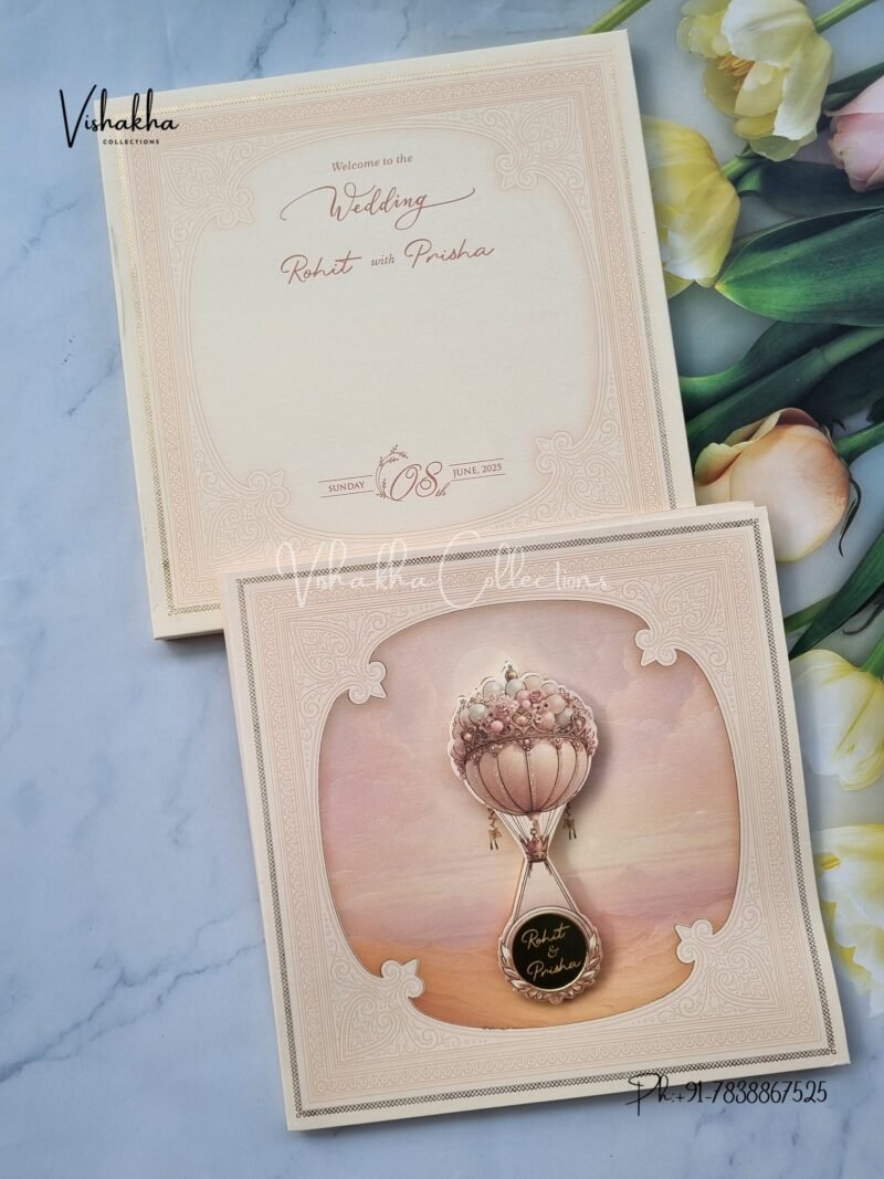 Semi Box Flower Hindu Muslim Christian Sikh With Emblem invitation Cards CH-1910