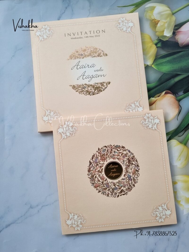 Semi Box Flower Hindu Muslim Christian Sikh With Emblem invitation Cards CH-1911