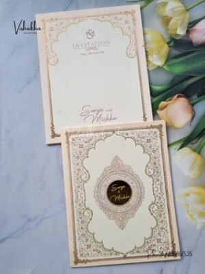 Semi Box Flower Hindu Muslim Christian Sikh With Emblem invitation Cards CH-1915