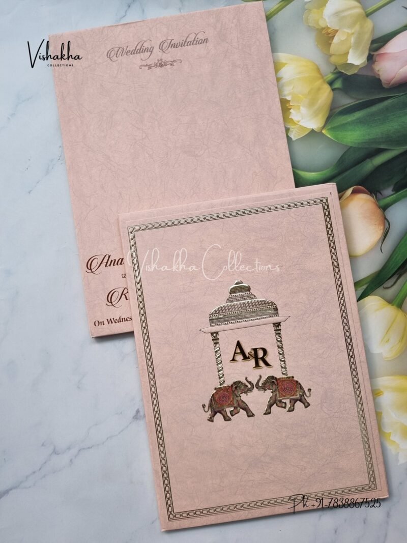 Semi Box Hathi Hindu Sikh Padded Unique Color invitation Cards SN-2713