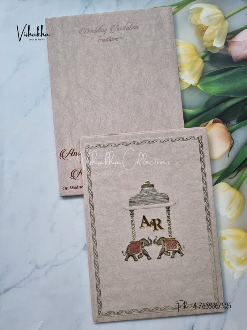 Semi Box Hathi Hindu Sikh Padded Unique Color invitation Cards SN-2714