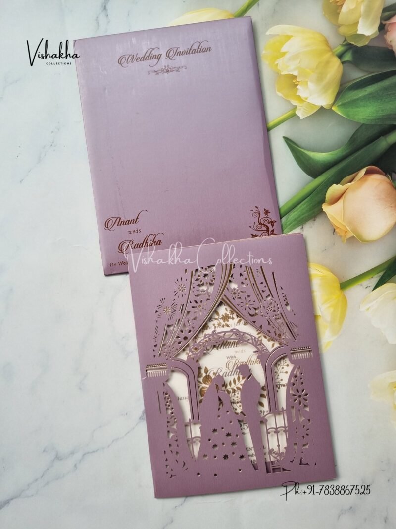 Lavender Dulha Dulhan Laser Cut Wedding Card SN-2852