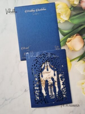Blue Dulha Dulhan Laser Cut invitation Cards SN-2805
