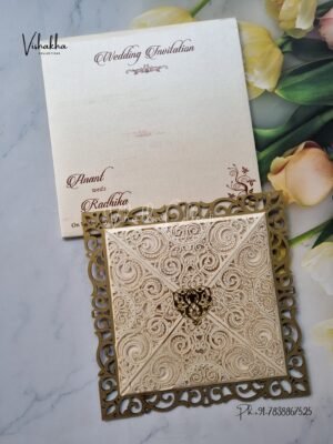 Golden & White MDF Board Laser Cut Wedding Cards