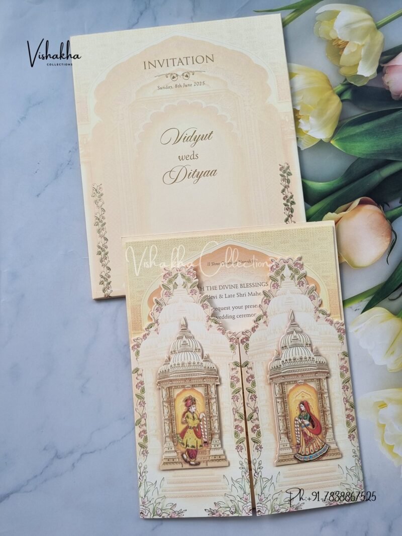 Unique Concept Semi Box Dulah Dulhan Flower Double Door Hindu Sikh invitation Cards CH-1914