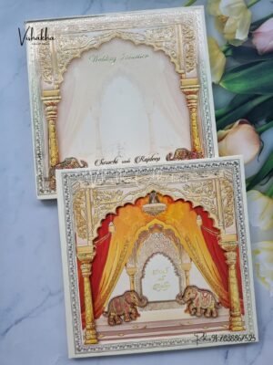 Unique Concept Semi Box Hathi Hindu Padded MDF Board Laser Cut invitation Cards EX-712