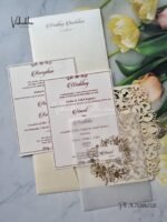 SN-2801 White and Gold Laser Cut Invitation Card