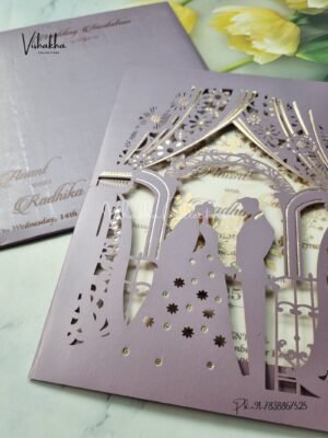 Lavender Dulha Dulhan Laser Cut Invitation Card
