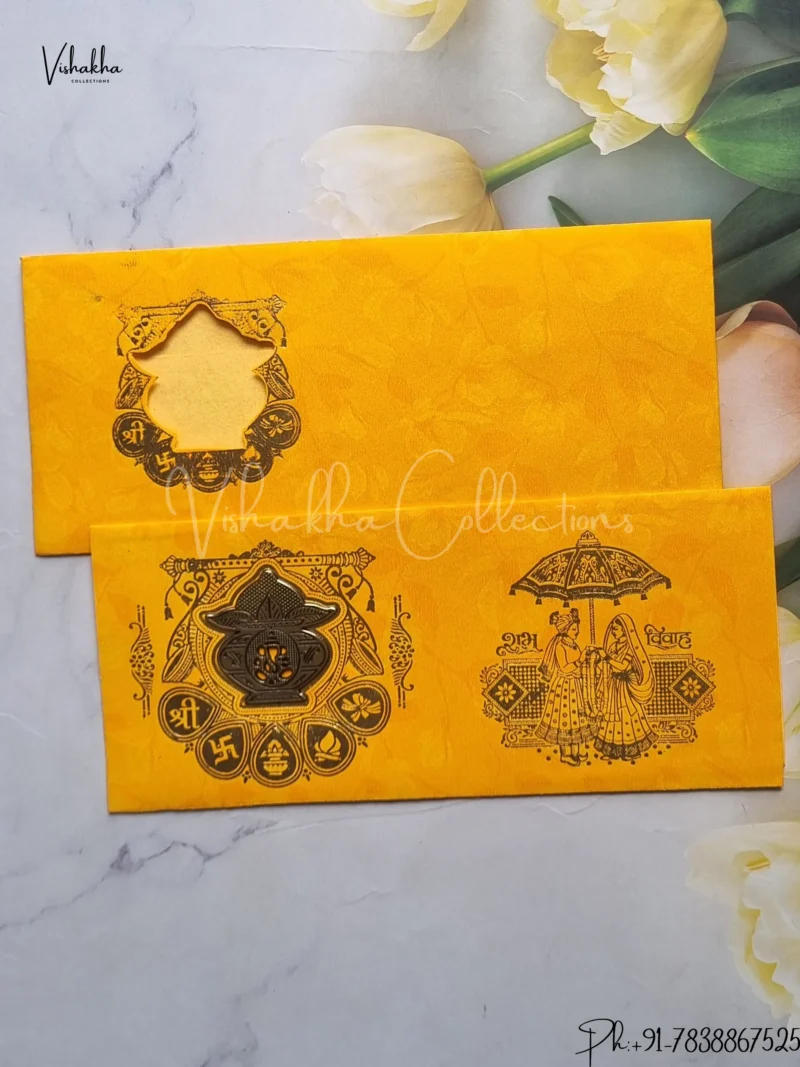 Barat Ganesh Ji Hindu Yellow Colored wedding invitation Cards GS-60