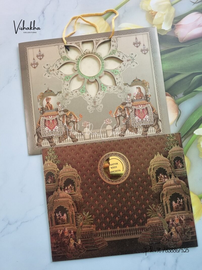 Barat Hathi Dulah Dulhan Hindu Sikh Carry Bag invitation Cards CR-7074