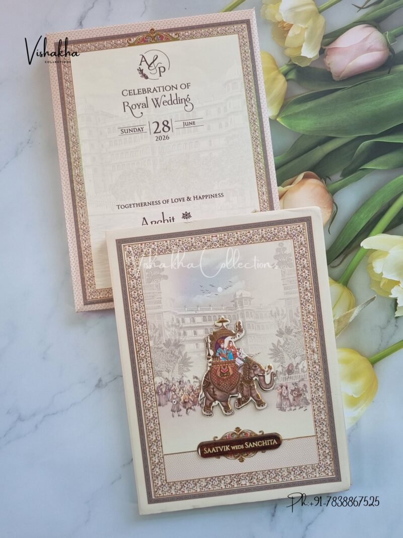 Barat Hathi Dulah Dulhan Hindu Sikh Padded invitation Cards CR-5091