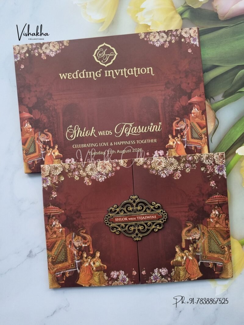 Barat Hathi Hindu Sikh Padded invitation Cards VN-712