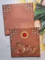 Front-Photo-of-Barat-Semi-Box-Flower-Hindu-Dark-Brown-Colored-wedding-invitation-Cards-GS-1094-1.webp