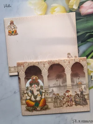 Barat Semi Box Ganesh Ji Hindu Multicolor Colored wedding invitation Cards GS-4836