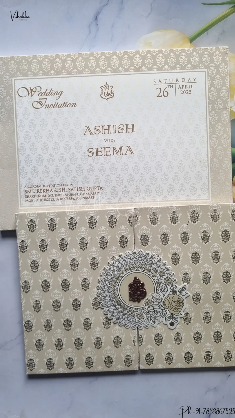 Double Door Hindu Muslim Christian Jain Sikh Padded Vellum Paper wedding invitation Cards SCH-G-3127