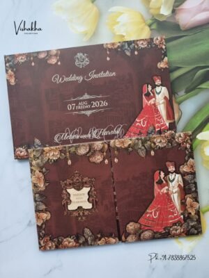 Double Door Hindu Muslim Christian Sikh Padded invitation Cards VN-742