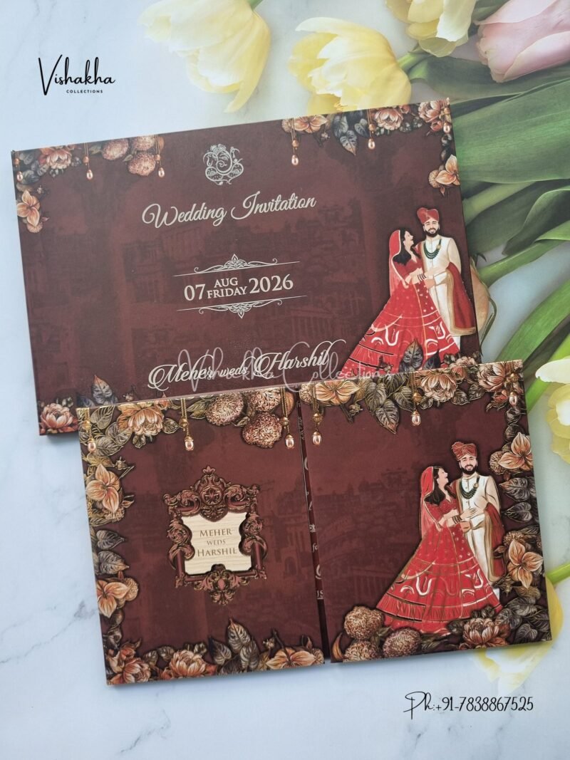 Double Door Hindu Muslim Christian Sikh Padded invitation Cards VN-742