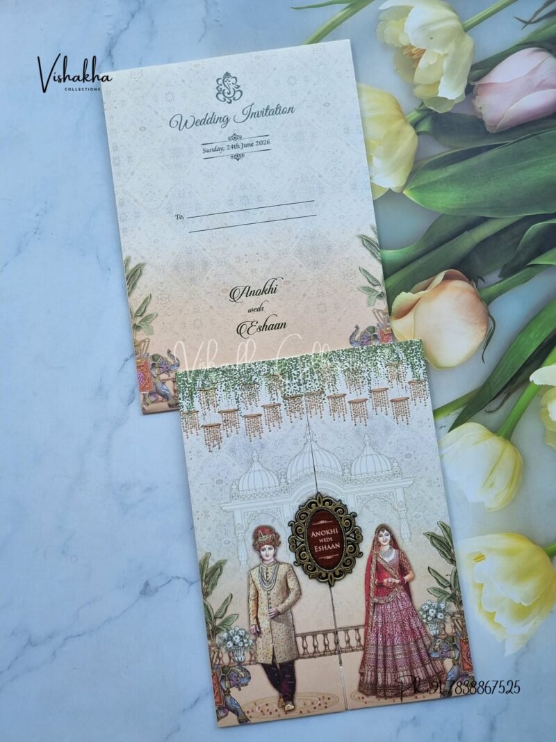 Dulah Dulhan Double Door Hindu Sikh Colored invitation Cards CC-3690