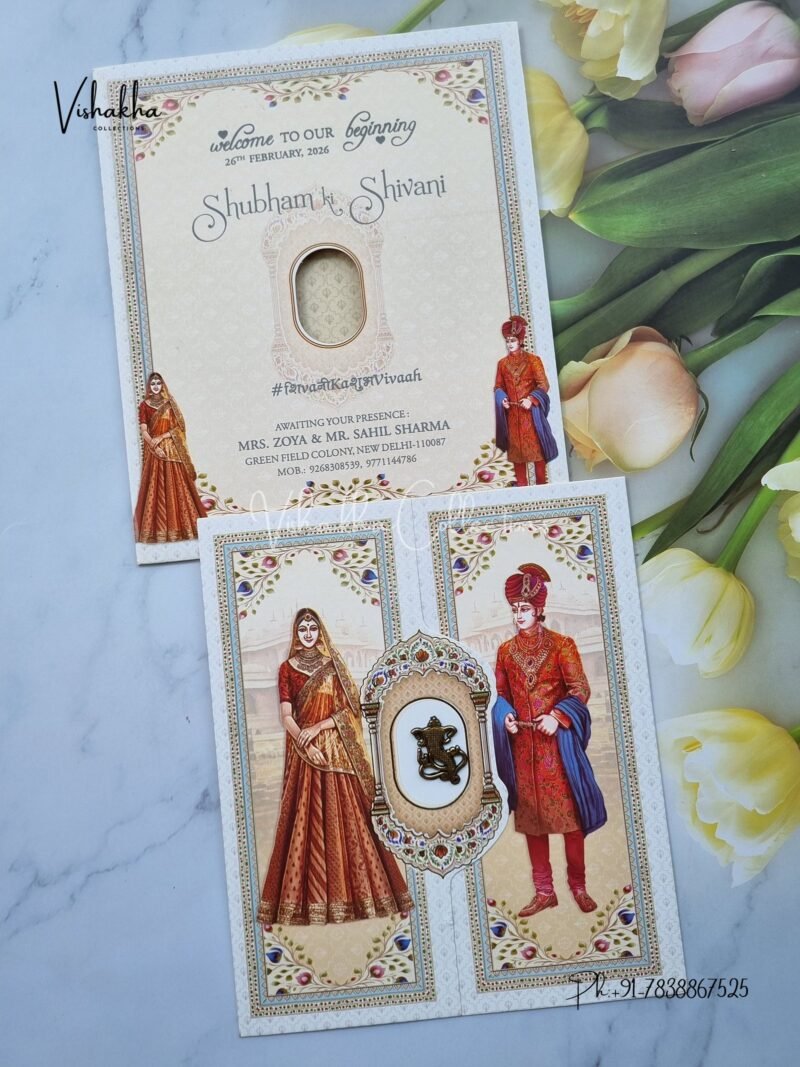 Dulah Dulhan Double Door Hindu Sikh invitation Cards ATS-9223
