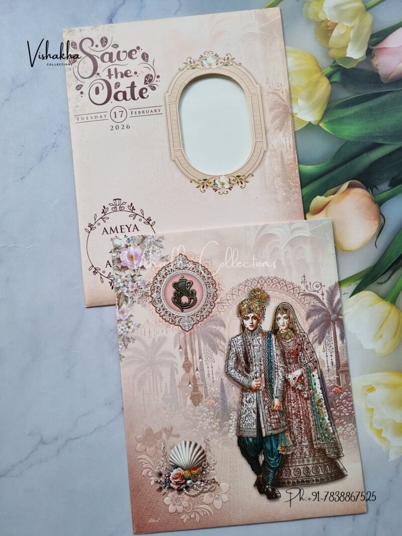 Dulah Dulhan Hindu Light Pink Colored wedding invitation Cards NA-1125-44