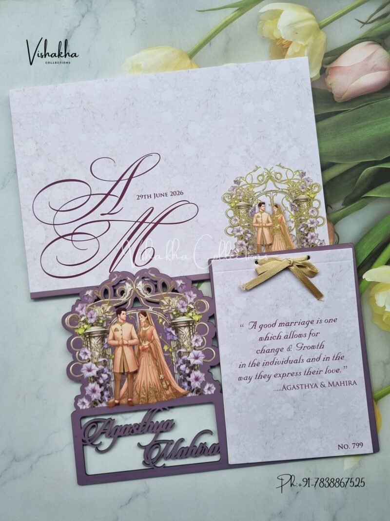 Dulah Dulhan Hindu Sikh MDF Board Laser Cut Named MDF Laser Cut Colored invitation Cards LN-799