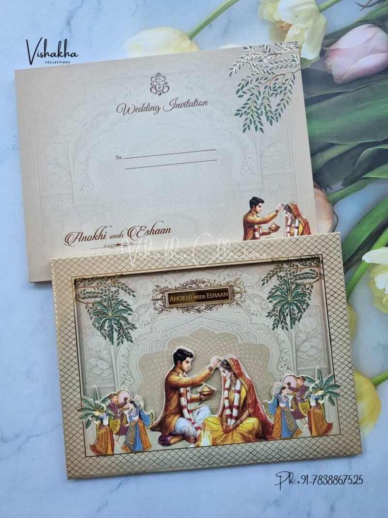 Dulah Dulhan Hindu Sikh Padded Colored invitation Cards CC-3688