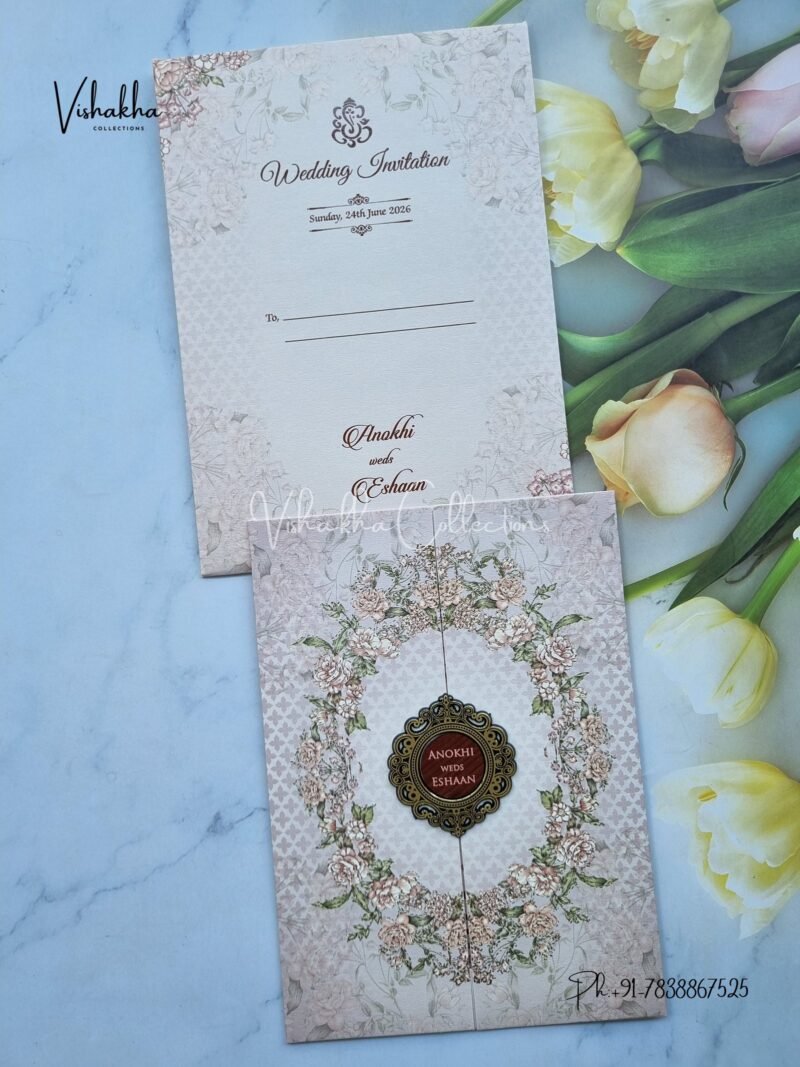 Flower Double Door Hindu Muslim Christian Sikh Colored invitation Cards CC-3650