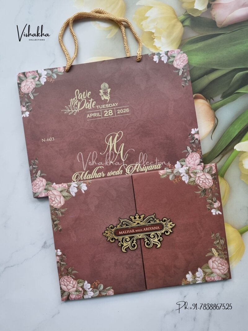 Flower Double Door Hindu Muslim Christian Sikh Padded Carry Bag invitation Cards VN-603