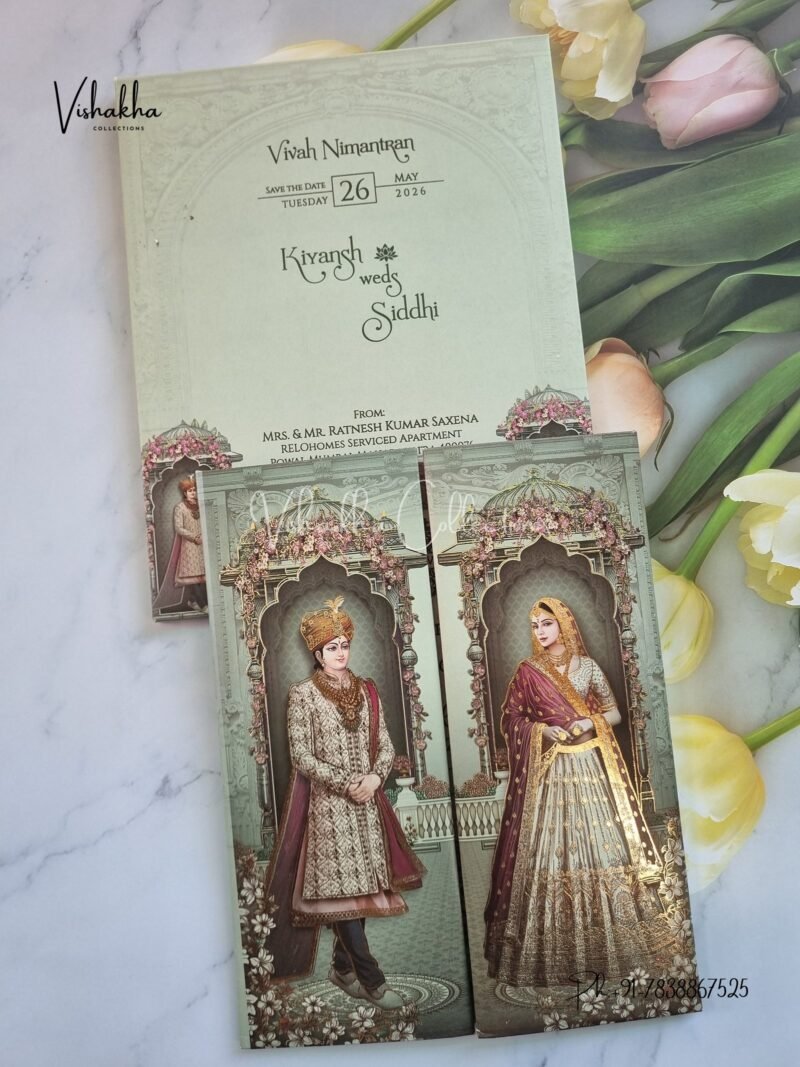 Flower Double Door Hindu Muslim Christian Sikh Padded invitation Cards CR-7093