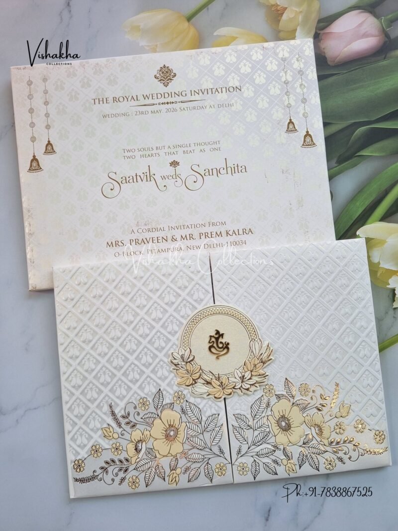 Flower Double Door Hindu Muslim Christian Sikh Padded invitation Cards CR-710
