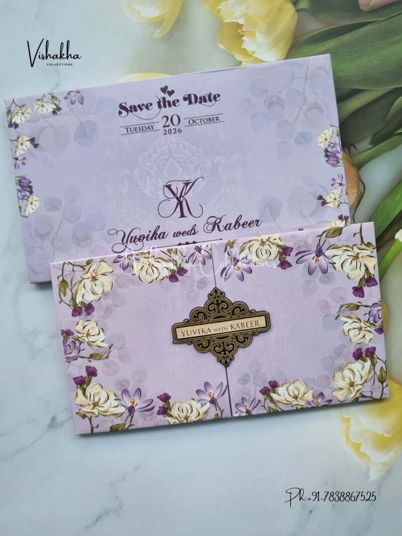 Flower Double Door Hindu Muslim Christian Sikh Padded invitation Cards VN-638