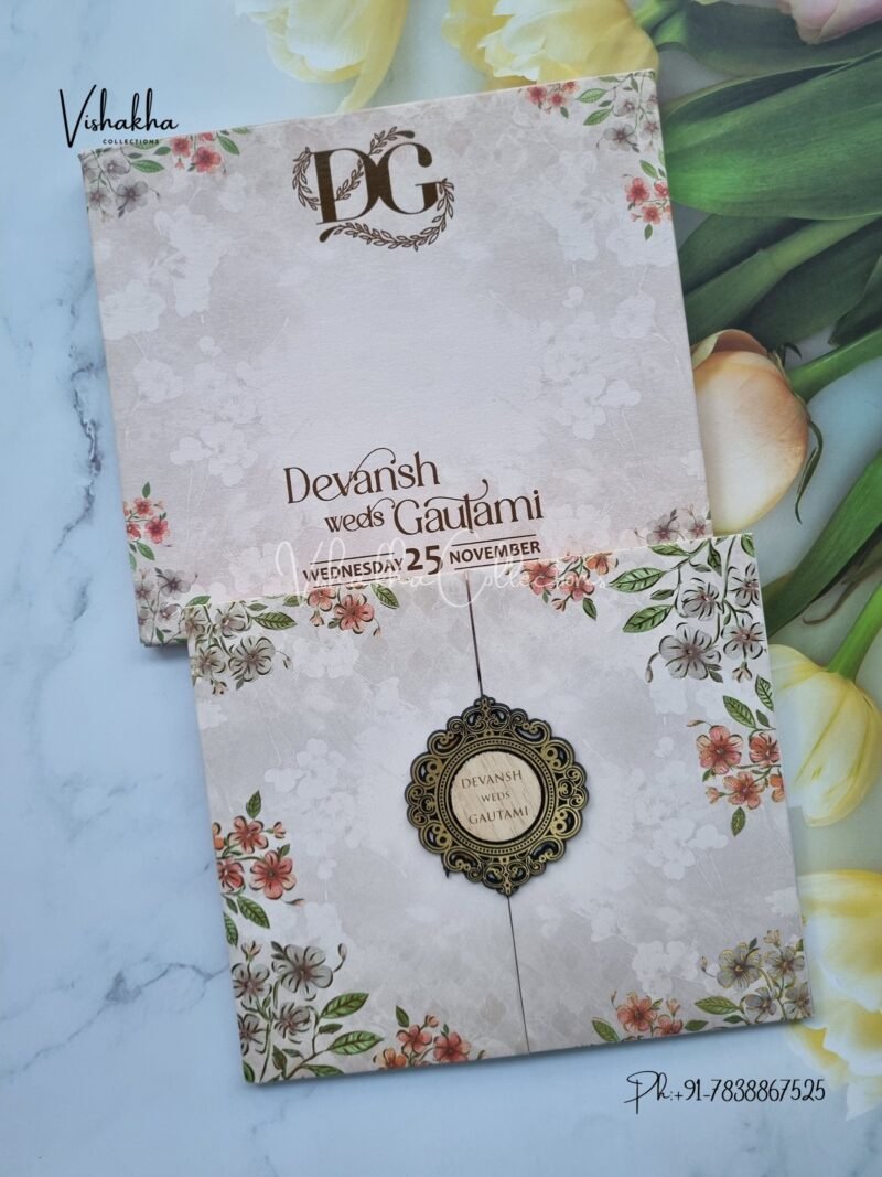 Flower Double Door Hindu Muslim Christian Sikh Padded invitation Cards VN-654