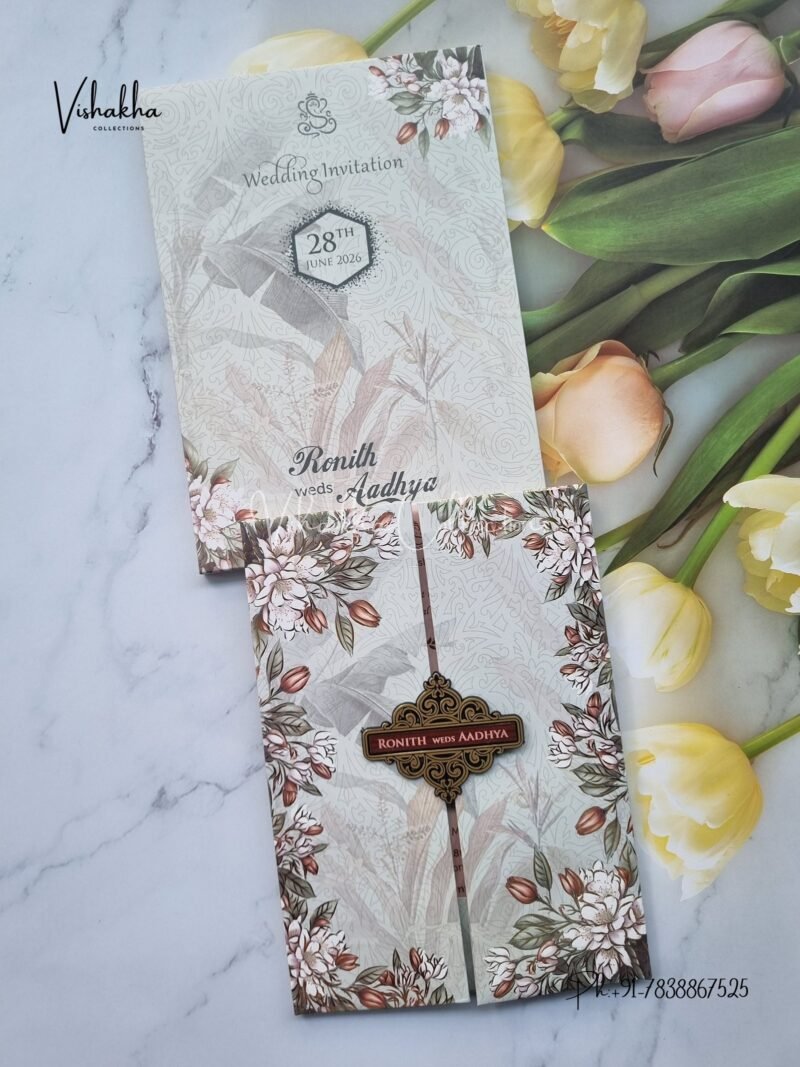 Flower Double Door Hindu Muslim Christian Sikh Padded invitation Cards VN-685