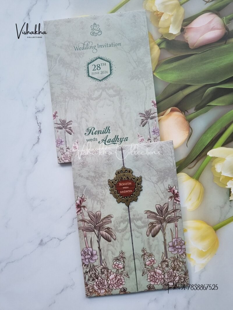 Flower Double Door Hindu Muslim Christian Sikh Padded invitation Cards VN-709