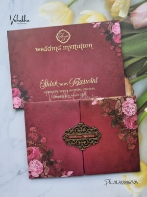 Flower Double Door Hindu Muslim Christian Sikh Padded invitation Cards VN-716