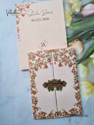 Flower Double Door Hindu Muslim Christian Sikh Padded invitation Cards VN-723