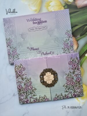 Flower Double Door Hindu Muslim Christian Sikh Padded invitation Cards VN-731