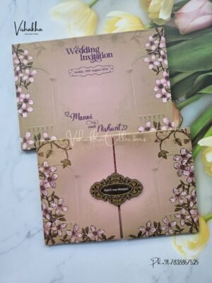Flower Double Door Hindu Muslim Christian Sikh Padded invitation Cards VN-735