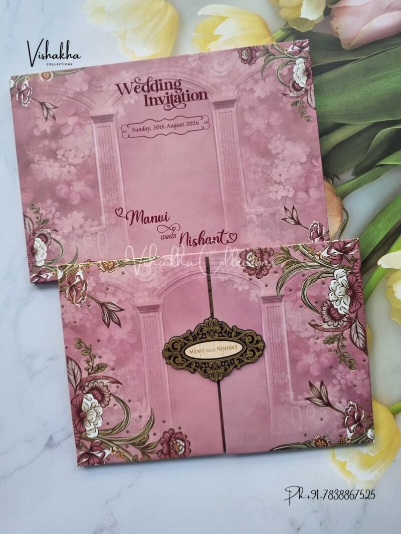 Flower Double Door Hindu Muslim Christian Sikh Padded invitation Cards VN-736