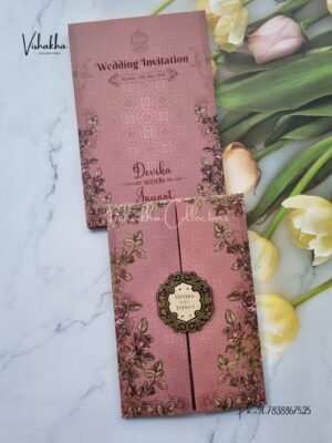 Flower Double Door Hindu Muslim Christian Sikh Padded invitation Cards VN-741