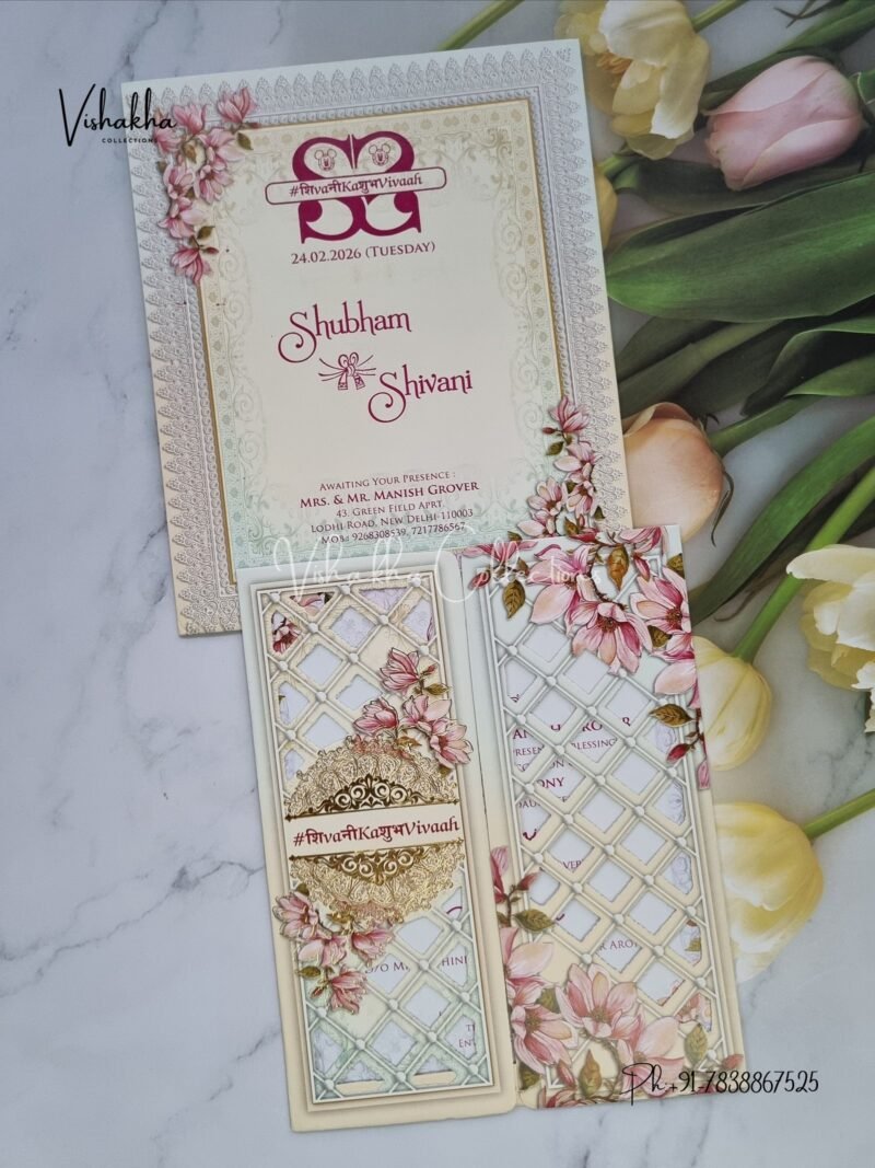 Flower Double Door Hindu Muslim Christian Sikh invitation Cards ATS-9121