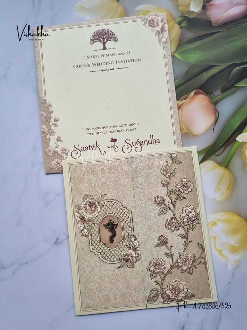 Flower Double Door Hindu Muslim Christian Sikh invitation Cards CR-7009