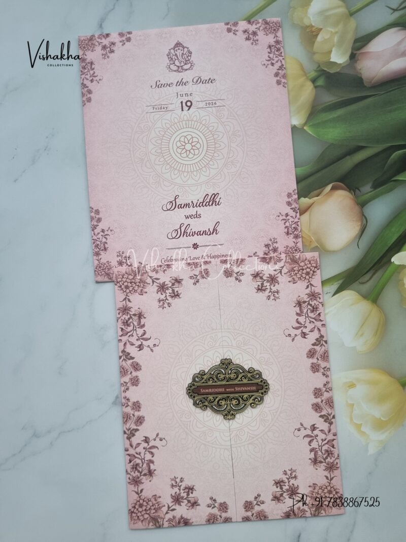 Flower Double Door Hindu Muslim Christian Sikh invitation Cards VN-693