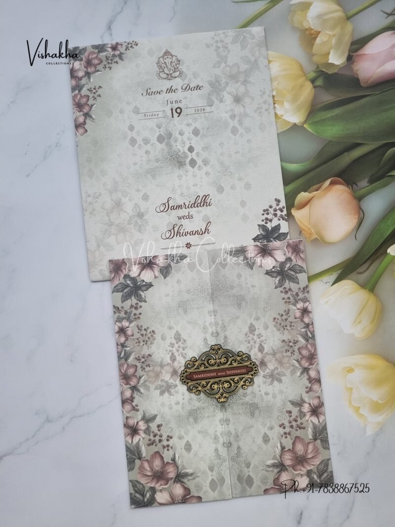 Flower Double Door Hindu Muslim Christian Sikh invitation Cards VN-694