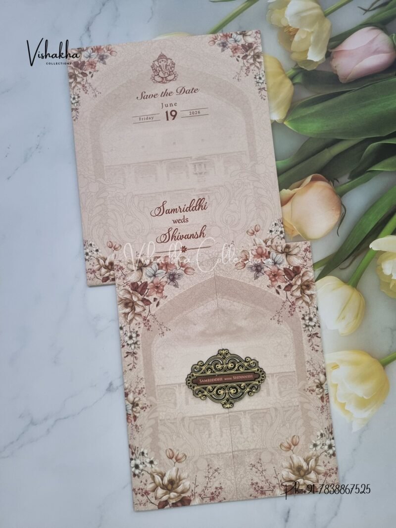 Flower Double Door Hindu Muslim Christian Sikh invitation Cards VN-696