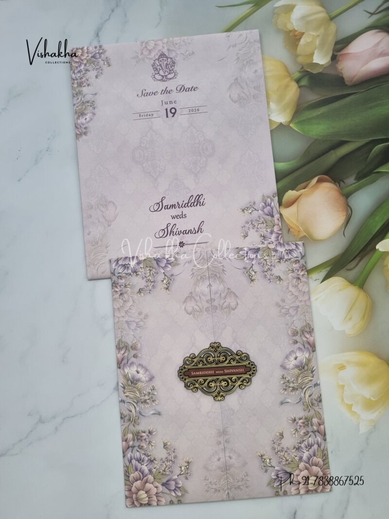 Flower Double Door Hindu Muslim Christian Sikh invitation Cards VN-697