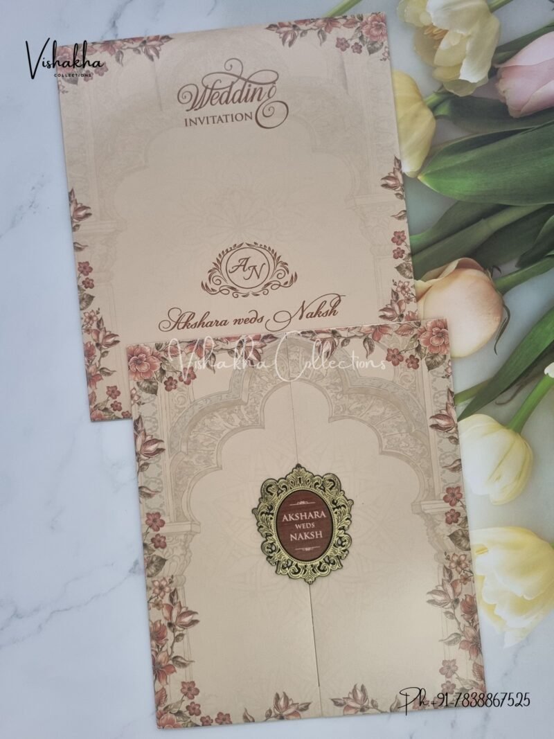 Flower Double Door Hindu Muslim Christian Sikh invitation Cards VN-759