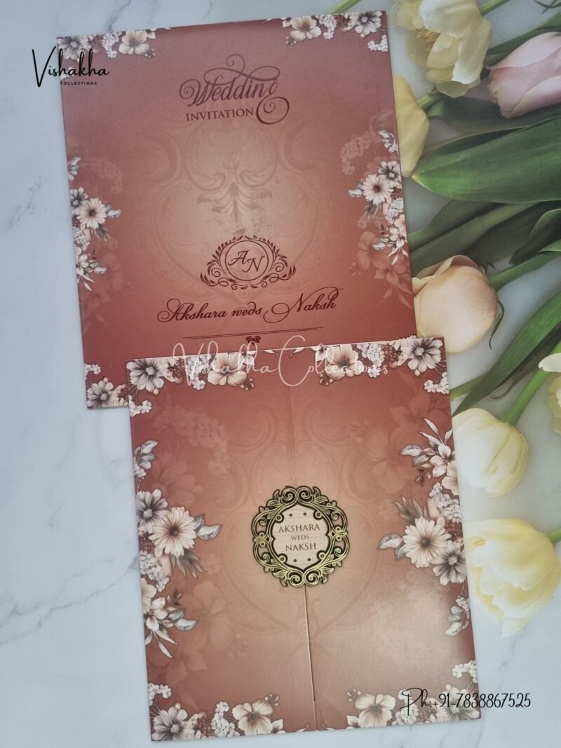 Flower Double Door Hindu Muslim Christian Sikh invitation Cards VN-760